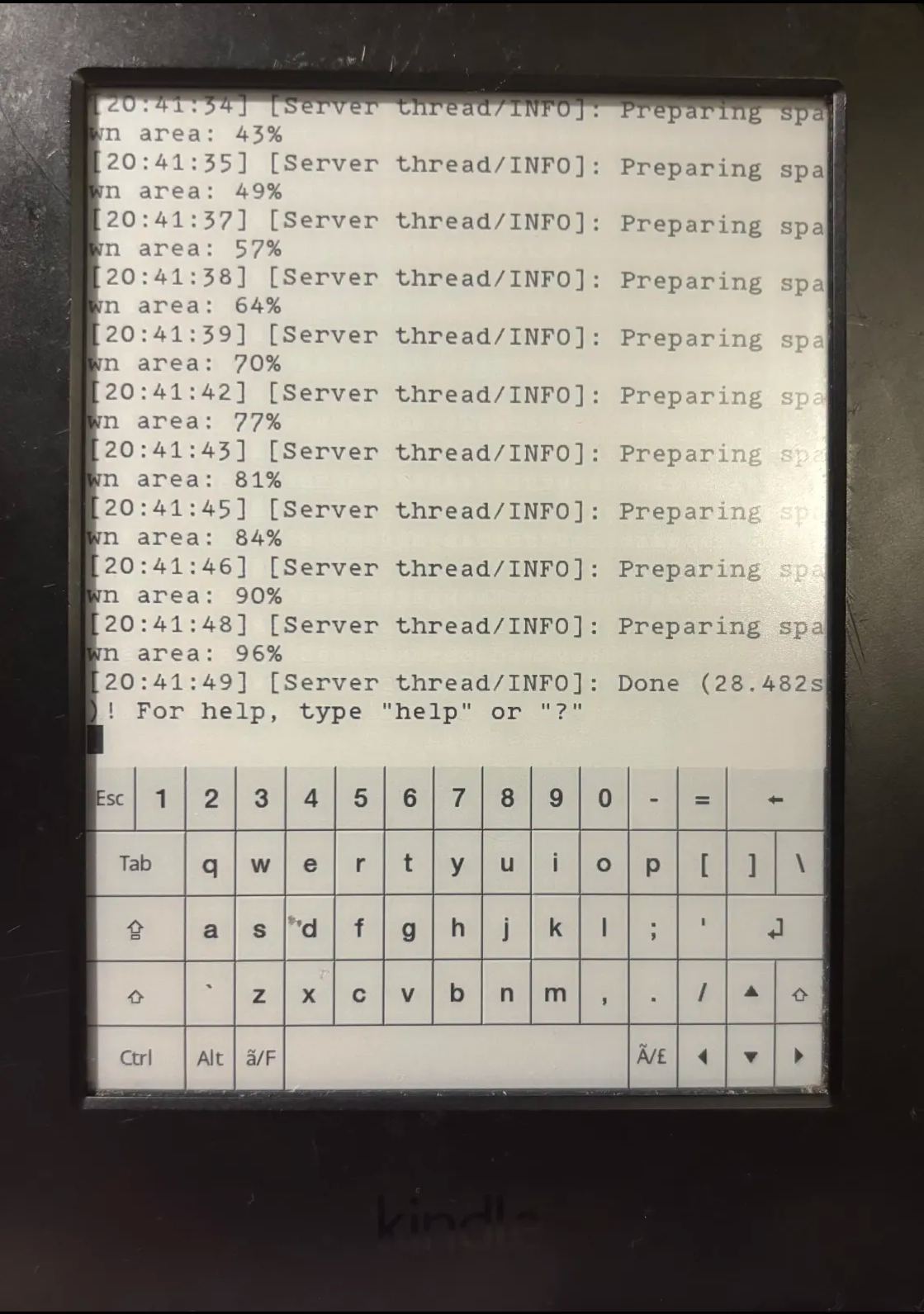 Kindle Running a Terminal Showing Server Logs